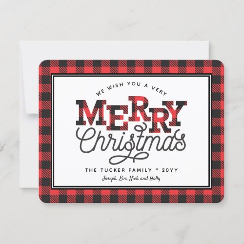 MERRY Christmas Buffalo Plaid Border Greeting Holiday Card