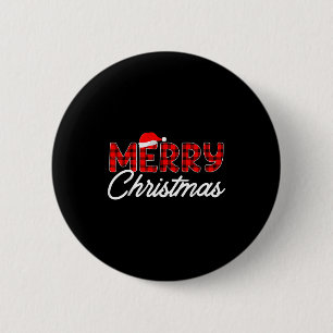 Merry Christmas Buffalo Plaid Button