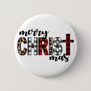Merry CHRISTmas Buffalo Plaid Button