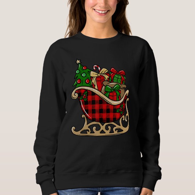 Merry Christmas  Buffalo Plaid Christmas Sleigh Sweatshirt (Front)