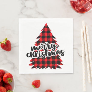 Merry Christmas Buffalo Plaid Christmas Tree Napkins