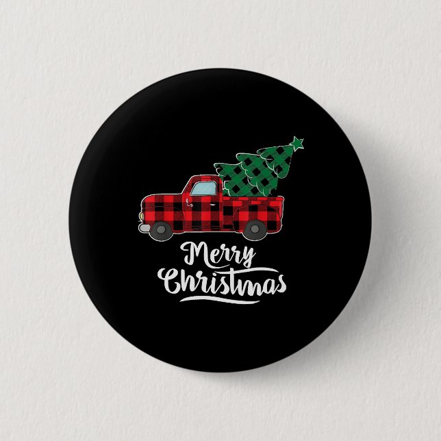 Merry Christmas Buffalo Plaid Christmas Tree Red Button (Front)