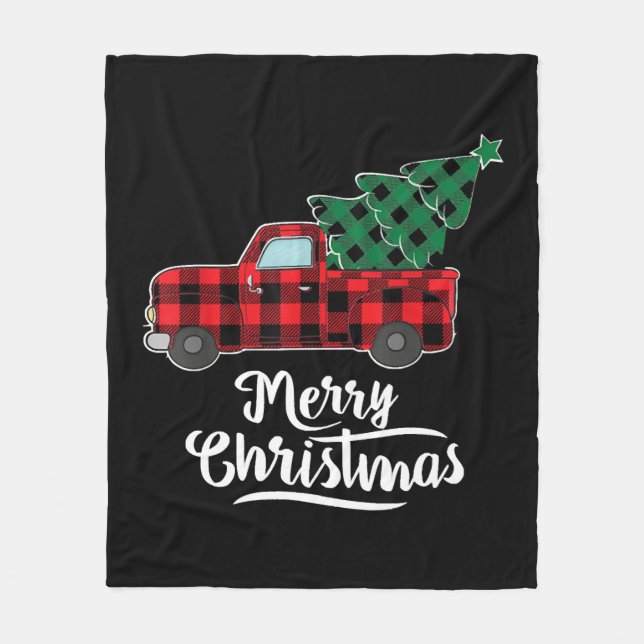 Merry Christmas Buffalo Plaid Christmas Tree Red Fleece Blanket (Front)