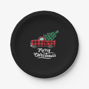 Merry Christmas Buffalo Plaid Christmas Tree Red Paper Plates
