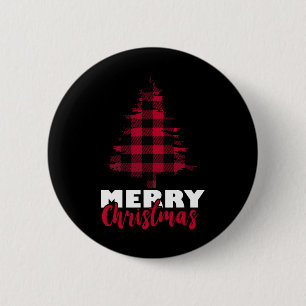 Merry Christmas Buffalo Plaid Christmas Tree Xmas Button