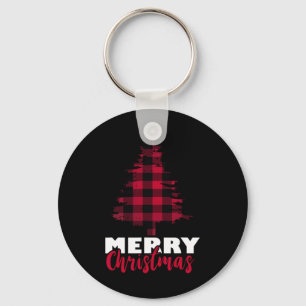 Merry Christmas Buffalo Plaid Christmas Tree Xmas  Keychain