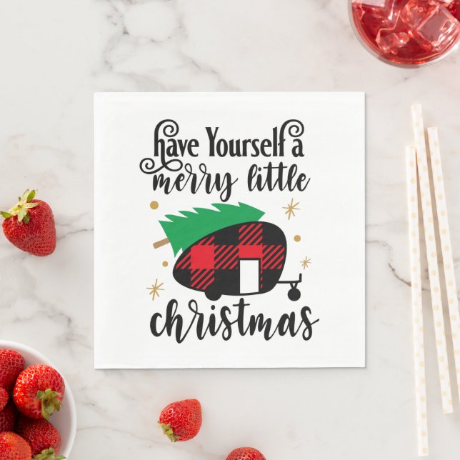 Merry Christmas Buffalo Plaid Christmas Trees Napkins (Insitu)