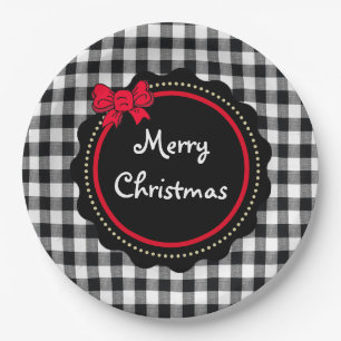 Merry Christmas Buffalo Plaid Country Style Paper Plates