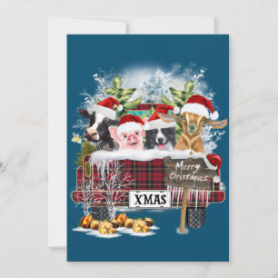Merry Christmas Buffalo Plaid Cows Pig Collie Dog Invitation