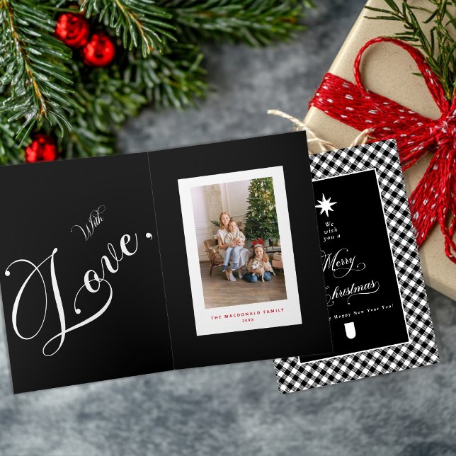 Merry Christmas Buffalo Plaid Folded Photo Card (Creator Uploaded)