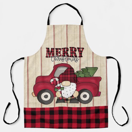 Merry Christmas Buffalo Plaid Gnome Apron