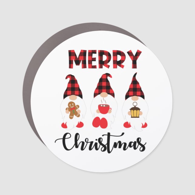 Merry Christmas- Buffalo Plaid Gnomes Car Magnet (Front)