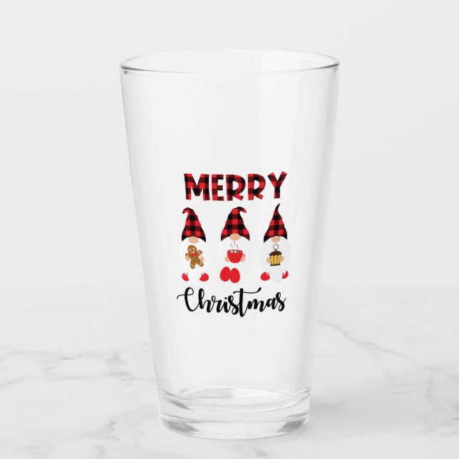 Merry Christmas- Buffalo Plaid Gnomes Glass (Front)