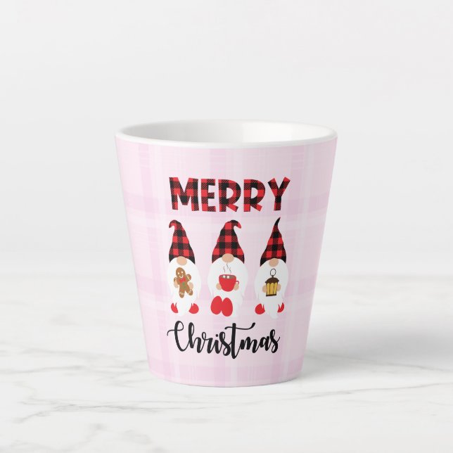 Merry Christmas- Buffalo Plaid Gnomes Latte Mug (Front)