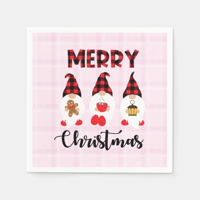 Merry Christmas- Buffalo Plaid Gnomes Napkins (Front)