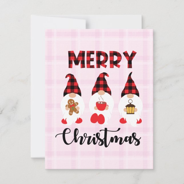 Merry Christmas- Buffalo Plaid Gnomes Note Card (Front)