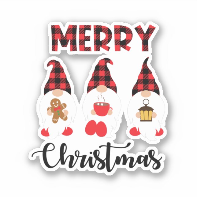 Merry Christmas- Buffalo Plaid Gnomes Sticker (Front)