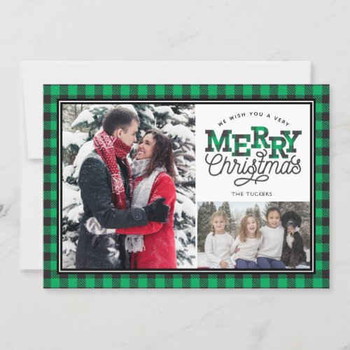 MERRY Christmas Buffalo Plaid Green 2_Photo Holiday Card