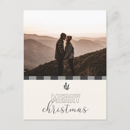 Merry Christmas Buffalo Plaid Grey Save the Date Holiday Postcard