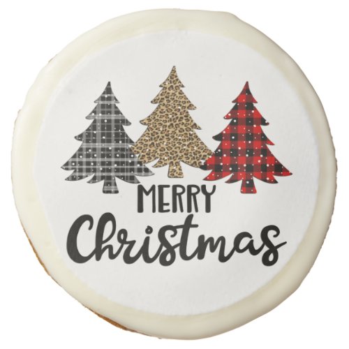Merry Christmas Buffalo PlaidLeopard Sugar Cookie