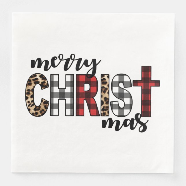 Merry CHRISTmas Buffalo Plaid Paper Dinner Napkins (Front)