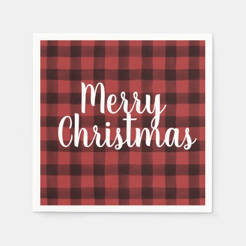 Merry Christmas Buffalo Plaid Paper Napkin