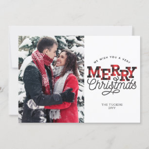 MERRY Christmas Buffalo Plaid Photo Holiday Card