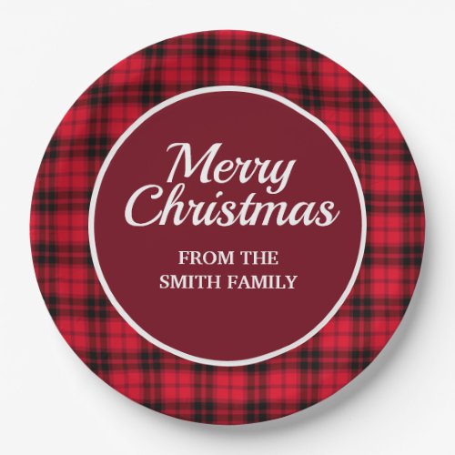 Merry Christmas Buffalo Plaid Red Black Checkered Paper Plates