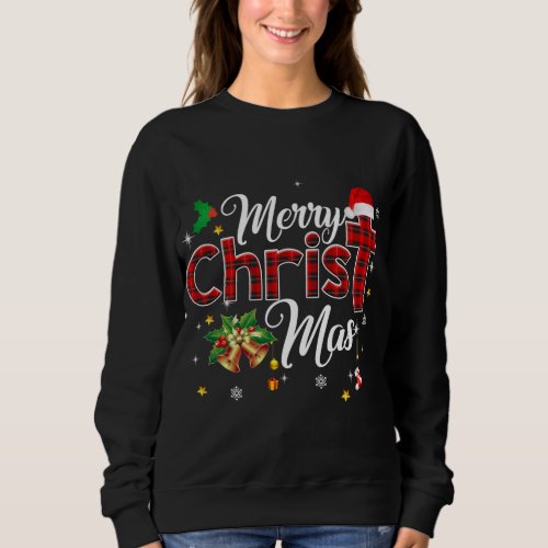 Merry Christmas Buffalo Plaid Red Christian Cross  Sweatshirt