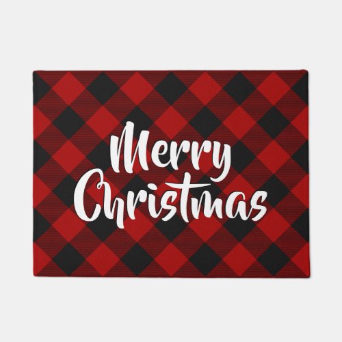 Merry Christmas Buffalo Plaid Red Doormat