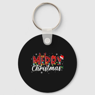 Merry Christmas Buffalo Plaid Red Santa Family Mat Keychain