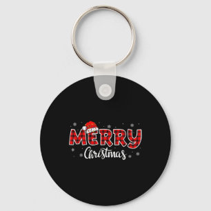 Merry Christmas Buffalo Plaid Red Santa Family Mat Keychain