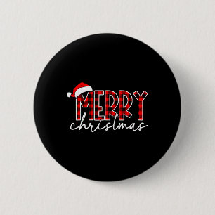 Merry Christmas Buffalo Plaid Red Santa Family Xma Button