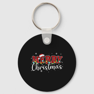 Merry Christmas Buffalo Plaid Red Santa Family Xma Keychain