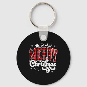 Merry Christmas Buffalo Plaid Red Santa Family Xma Keychain