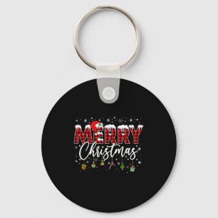 Merry Christmas Buffalo Plaid Red Santa Family Xma Keychain