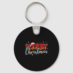 Merry Christmas Buffalo Plaid Red Santa Family Xma Keychain