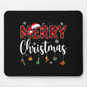 Merry Christmas Buffalo Plaid Red Santa Family Xma Mouse Pad