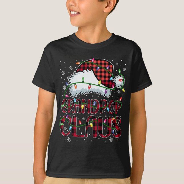 Merry Christmas Buffalo Plaid Red Santa Hat Grandp T-Shirt (Front)