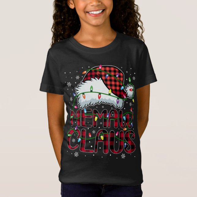 Merry Christmas Buffalo Plaid Red Santa Hat Memaw  T-Shirt (Front)