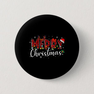 Merry Christmas Buffalo Plaid Red Santa Hat Xmas P Button