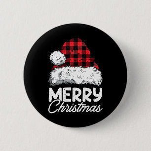 Merry Christmas Buffalo Plaid Red Santa Hat Xmas P Button