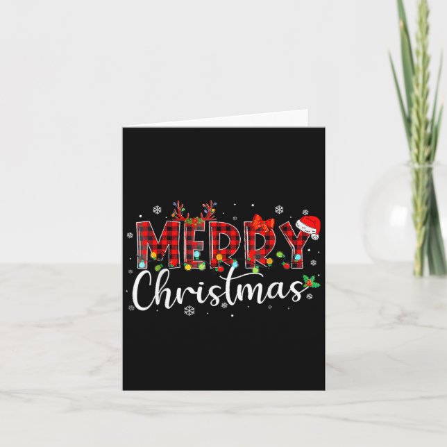 Merry Christmas Buffalo Plaid Red Santa Hat Xmas P Card (Front)