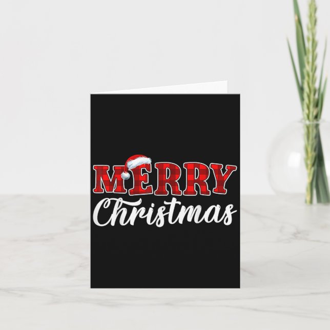 Merry Christmas Buffalo Plaid Red Santa Hat Xmas P Card (Front)