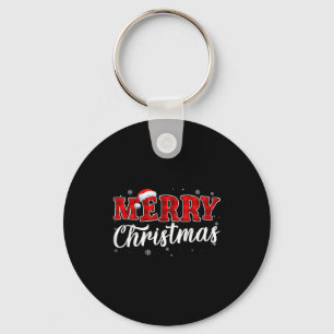 Merry Christmas Buffalo Plaid Red Santa Hat Xmas P Keychain
