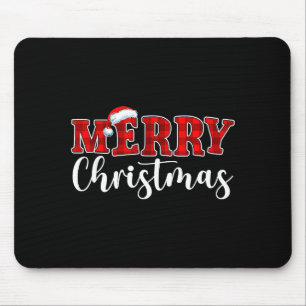 Merry Christmas Buffalo Plaid Red Santa Hat Xmas P Mouse Pad