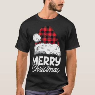 Merry Christmas Buffalo Plaid Red Santa Hat Xmas P T-Shirt