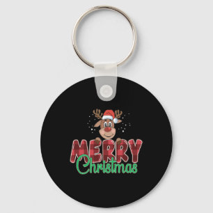 Merry Christmas Buffalo Plaid Red Santa Reindeer X Keychain