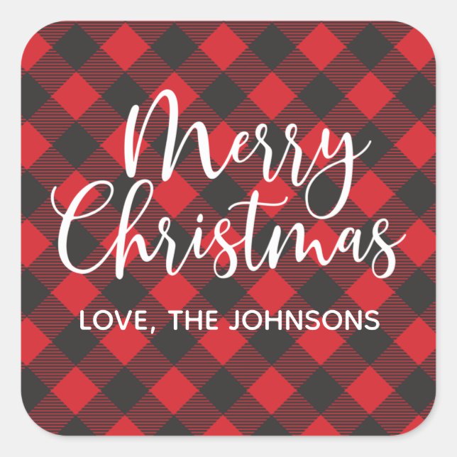 Merry Christmas Buffalo Plaid Red Square Sticker (Front)