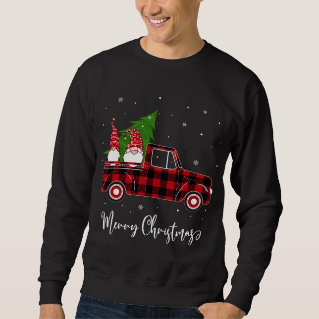 Merry Christmas Buffalo Plaid Red Truck Tree and G Sweatshirt (Front)